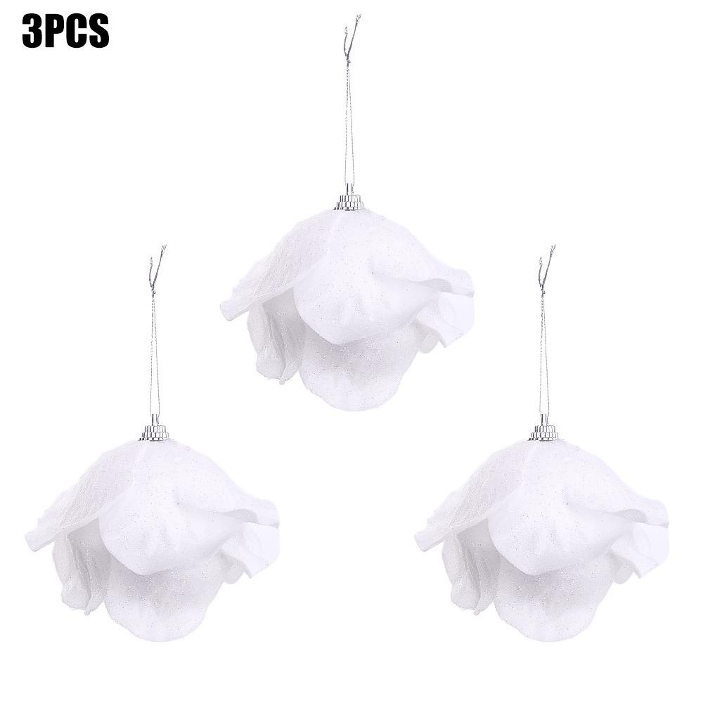 3pcs Vintage Style Christmas Balls Glitter Lightweight Hanging Ornaments Feather Design 3 Pieces Set Xmas Tree Pendants