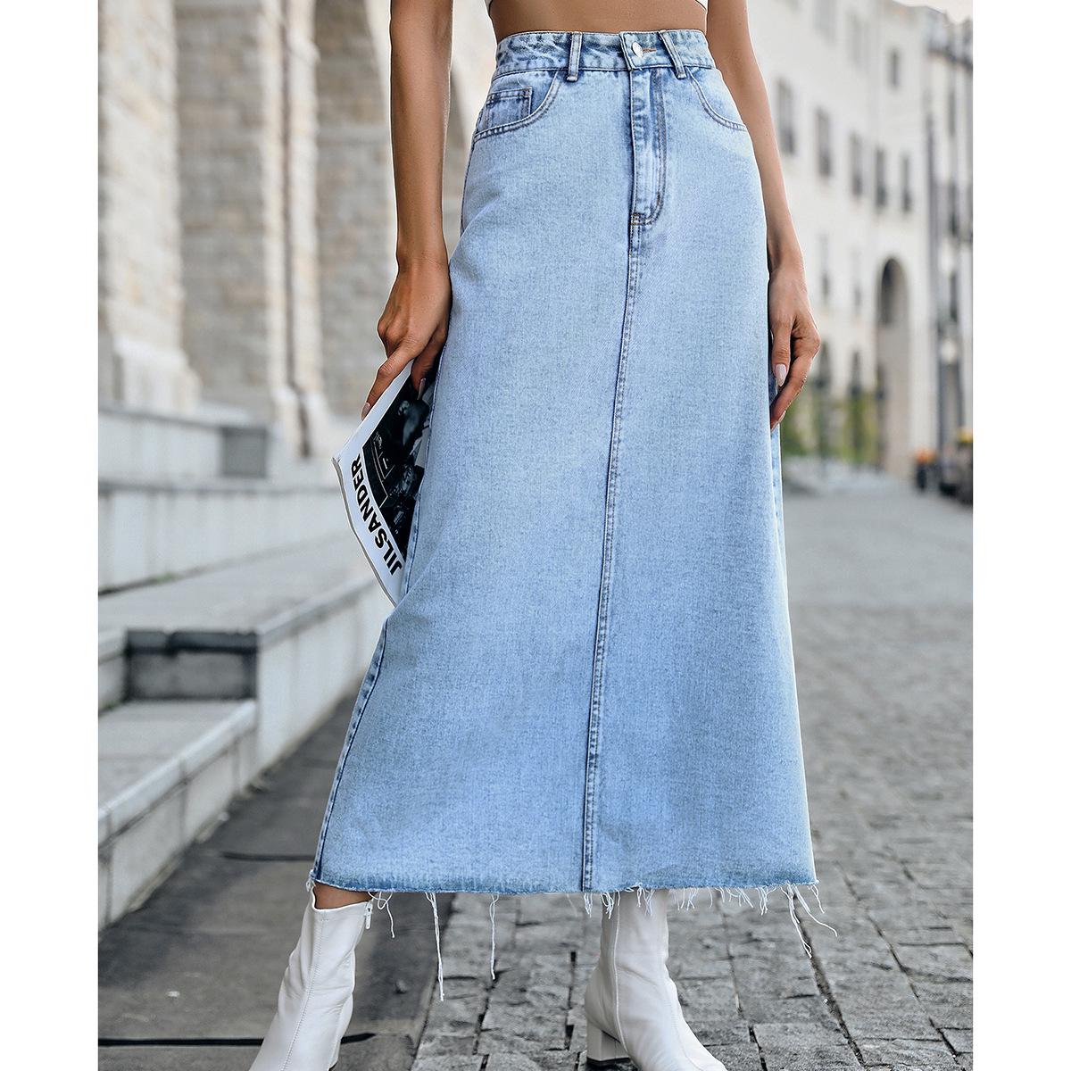 

Cross-border Women s European & American Casual High Waist A-line Denim Midi Skirt Extra Small