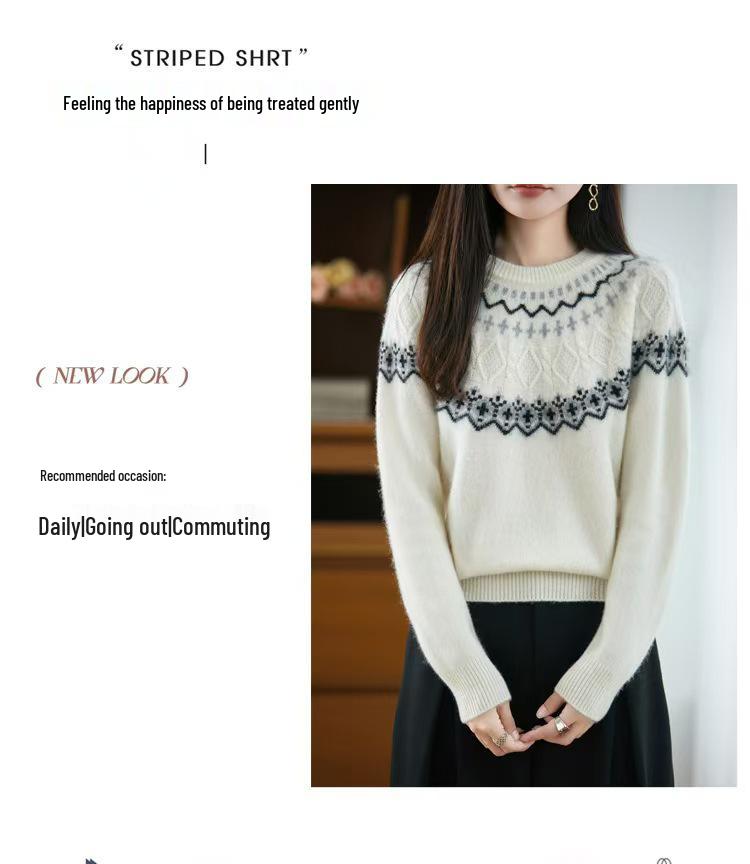 Women's Off-White Wool Pullover Sweater - Autumn/Winter Fashion, Loose Fit, Versatile Knit