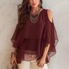 Women's Fashion Casual Chiffon Blouse with Shawl, Mid Length, Round Neck, Lightweight Top