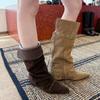 Lammfellversion ~ Nischen-Western-Cowboystiefel mit spitzer Innensohle für mehr Höhe, Damen-Cowboystiefel mit Flansch, zwei nicht kniehohe und mittelhohe Ritterstiefel
