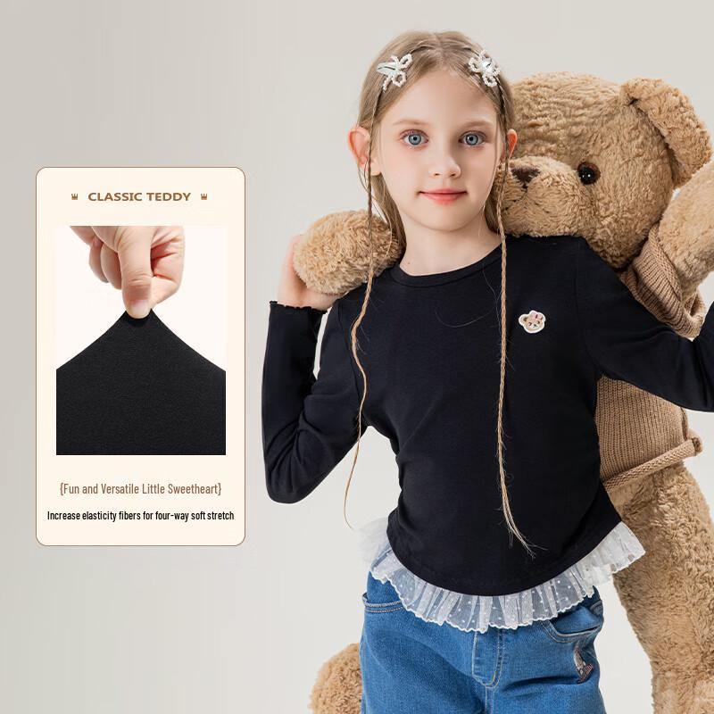 Classic Teddy Girls' Long-Sleeve Lace-Trim T-Shirt