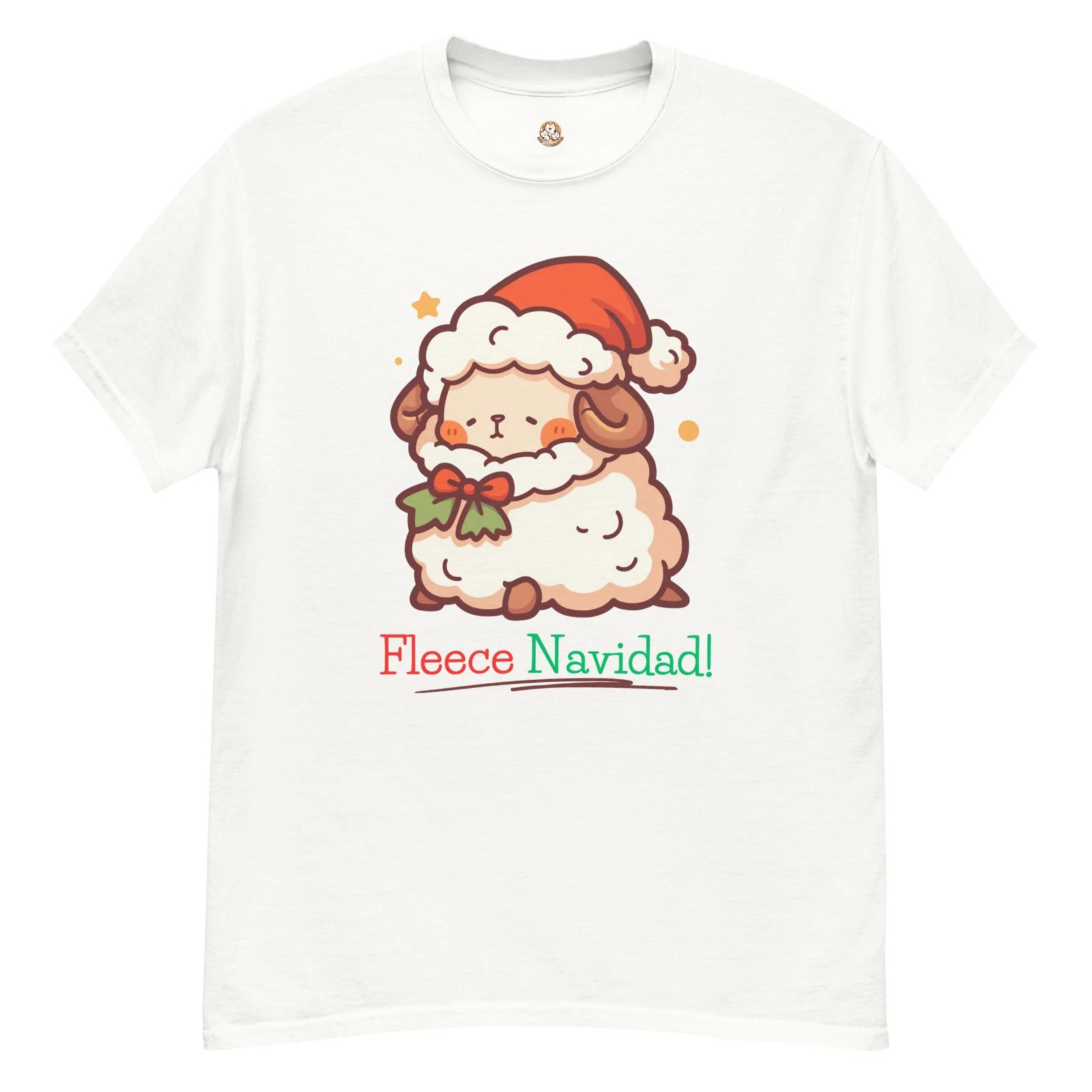 Live With Laughter Novelty Christmas T-Shirt - Fleece Navidad (White) L