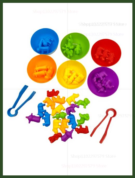 New Montessori Animal Sorting Sensory Toys for Kids Rainbow Counting Color Matching Fine Motor Skills Educational Activity Games