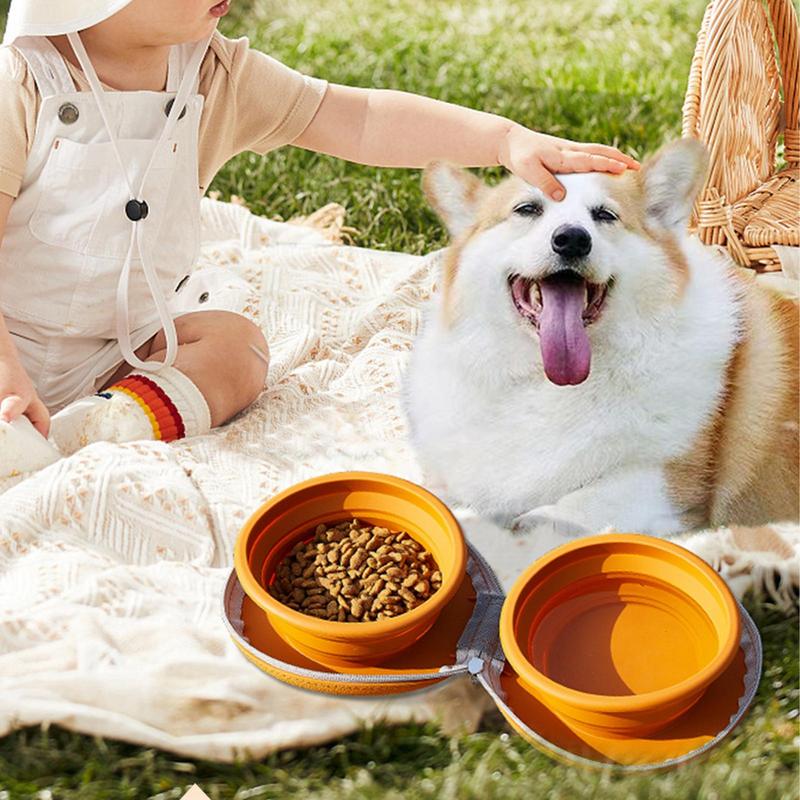 foldable Travel Dog Bowl Foldable Silicone Puppy Feeder Portable 2-in-1 Leak-Proof Lightweight Folding Silicone Dog Feeding Bowl