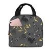 Black Golden Leaf Print Insulated Lunch Bag for Women Children Leakproof Food Boxes Thermal Lunch Box Tote