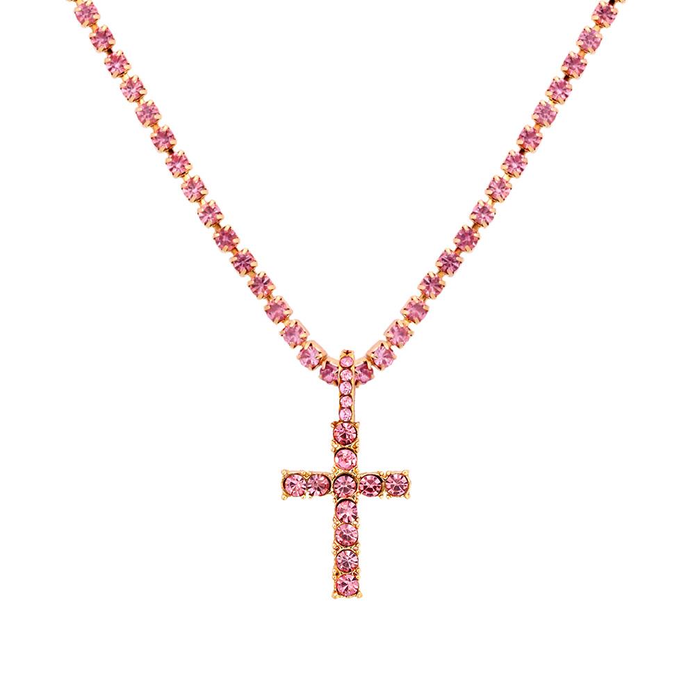 Punk Hip Hop Rhinestone Cross Pendant Necklace for Women Men Bling Iced Out Crystal Chain Choker Necklace Jewelry On The Neck