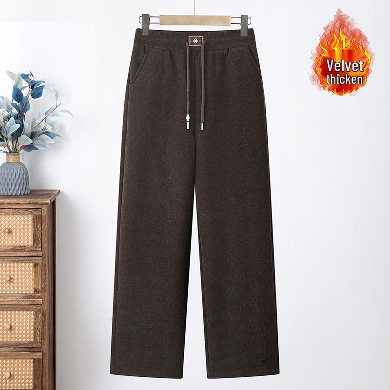 Mom's Stylish Fleece-Lined Winter Pants: Elastic Waist, Straight-Leg, 2025 Style for Mid-Aged and Elderly Women, 50+