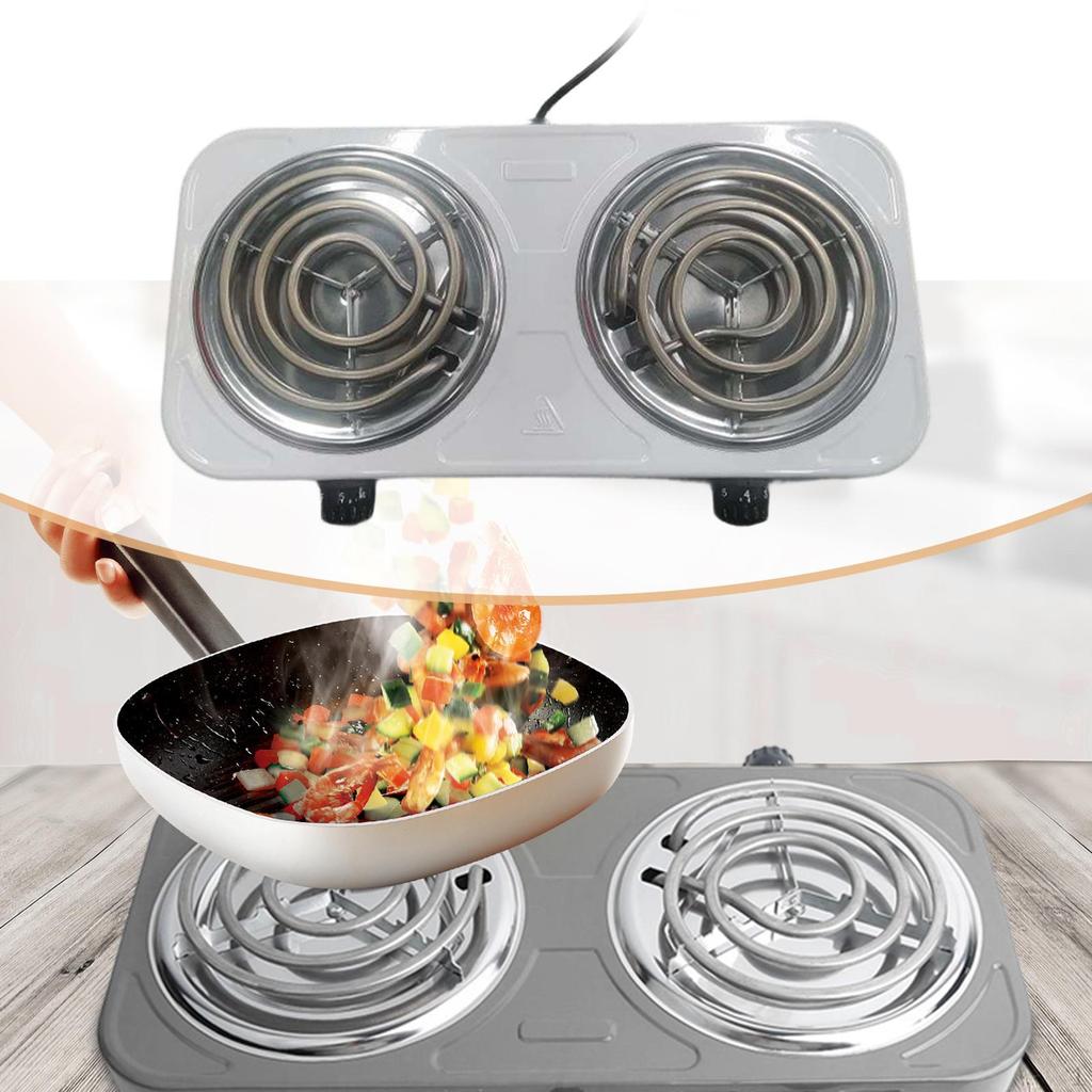 Electric Countertop Double Burner Power Indicator Lights 2 Plates