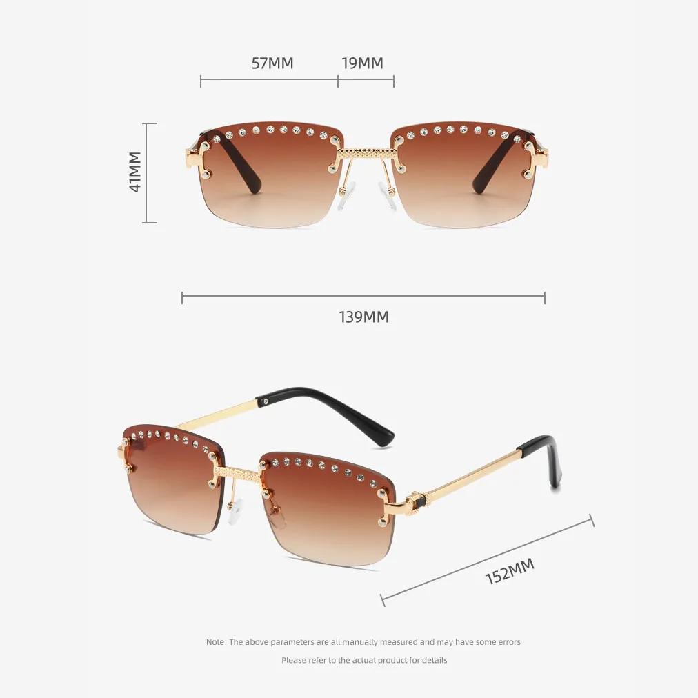 Vintage Rimless Square Diamond Sunglasses Women For Men Sun Glasses Punk Pink Shades Luxury Brand Designer Hip Hop Eyewear UV400