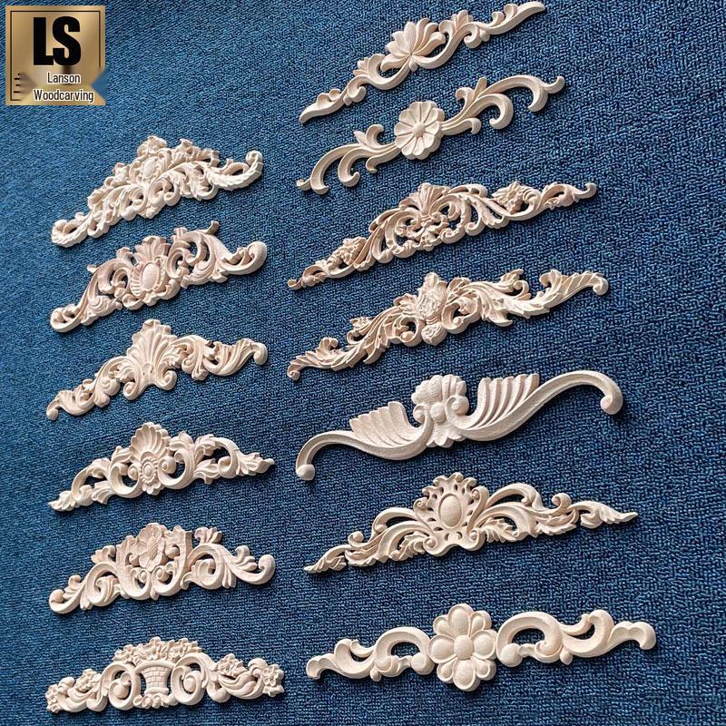 European Solid Wood Carved Floral Applique for Furniture and Doors