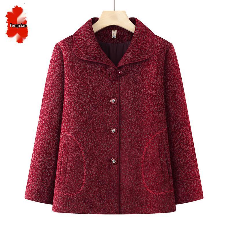 Chic Floral Print Spring/Autumn Jacket for Senior Women 2XL