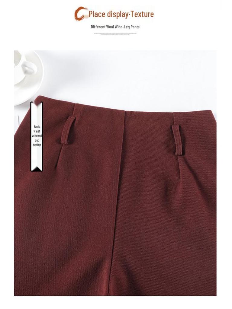 2026 Autumn/Winter Women's High-Waist Woolen Wide-Leg Floor-Length Pants