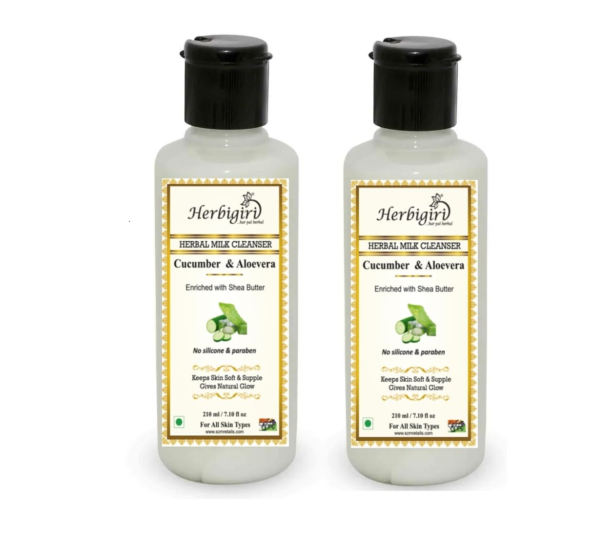 Khadi Herbal Herbigiri Herbal Milk Cleansing Cucumber With Aloevera Natural Face Cleanser With Shea Butter Paraben Free Pack Of 2 (420Ml)