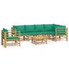 7 Piece Garden Lounge Set with Green Cushions Bamboo Brown
