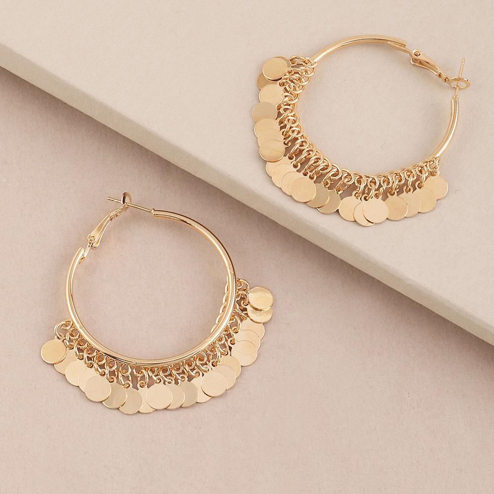 

Gold Sequin Tassel Hoop Drop Earrings Women s Luxury Ethnic Style Party Bridal Gift Accessories золотой
