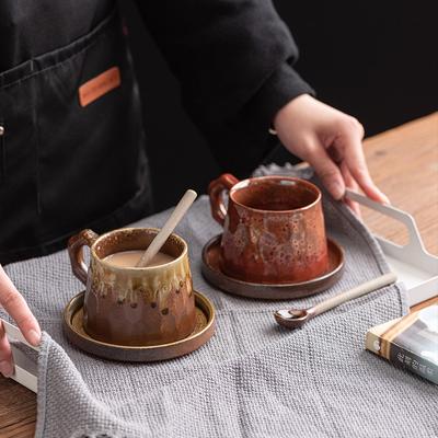 Retro Ceramiczny Kubek Ceramika Szorstka Filiżanka do Kawy i Spodek Zestaw Kreatywna Pamiątka Vintage Mleko Popołudniowa Herbata