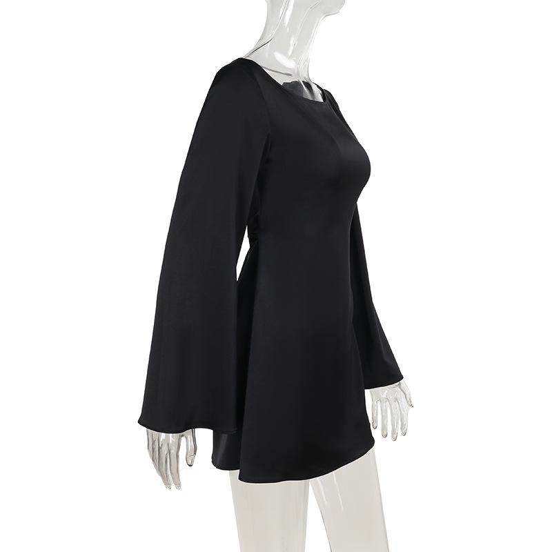 Temperament, Taillenformende Riemen, Satinkleid, Damen, Herbst, Modisch und Elegant, Slim Fit, Hüftbetonender kurzer Rock