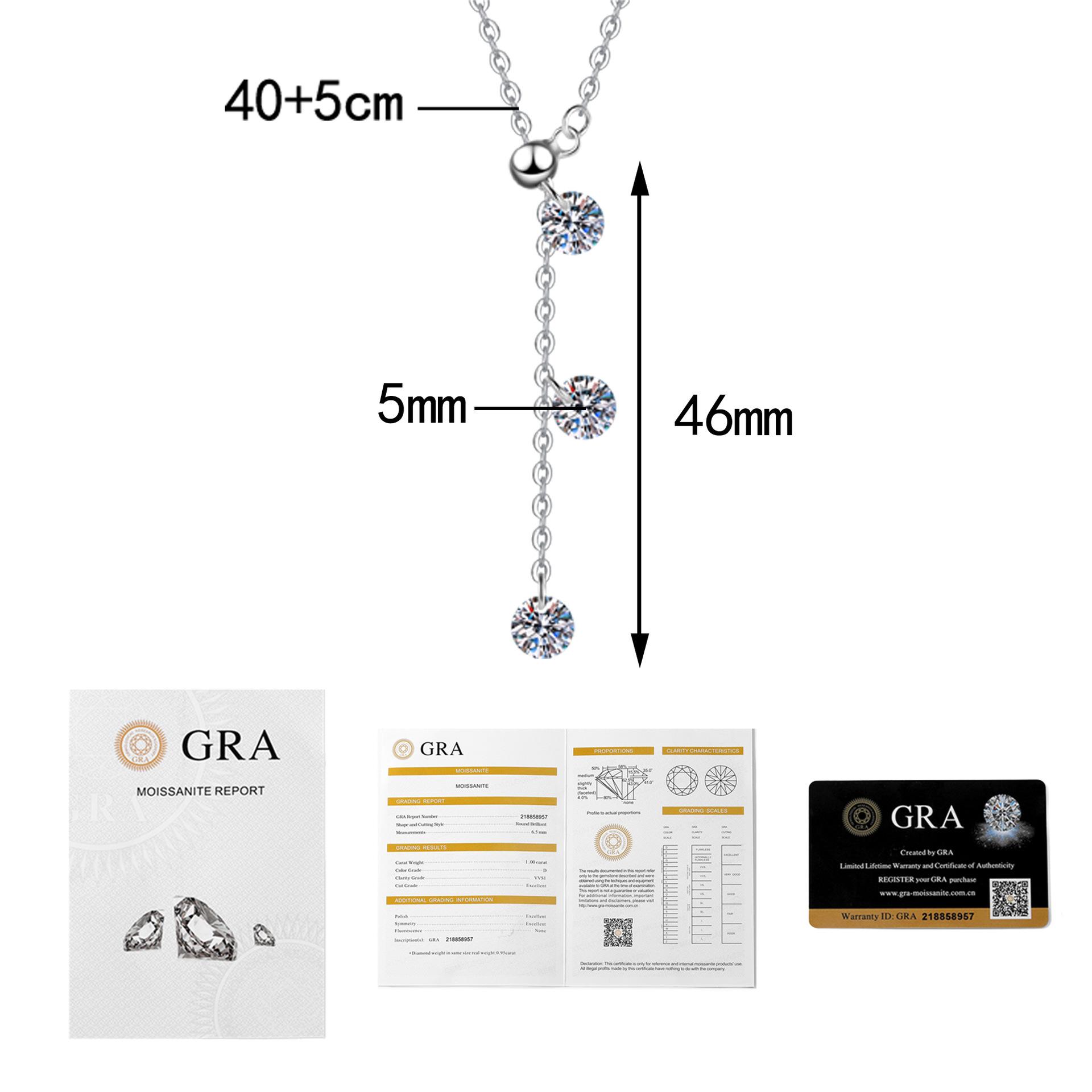 

Platinum PT95018k Gold Moissanite Necklace for Women, Simple and Luxurious Tassel Pendant, Adjustable Collarbone Chain 4-4.5mm