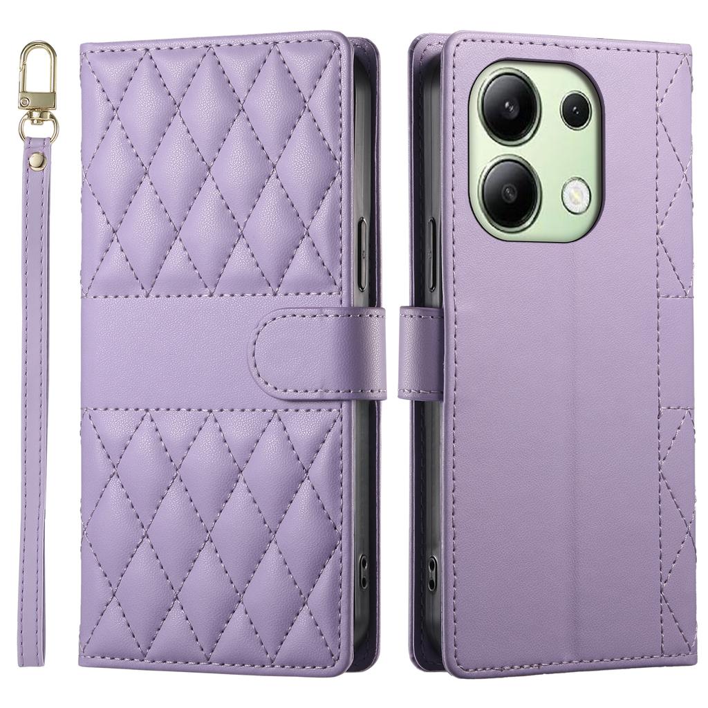 Etui dla Xiaomi Redmi Note 13 4G, Pikowanie w romby, Portfel z podstawką, Skórzane etui na telefon z długim/krótkim paskiem