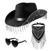 3Stk/Set Glänzende Strass Quaste Cowgirl Cowboy Jazzhut Herzform Sonnenbrille Bandanas