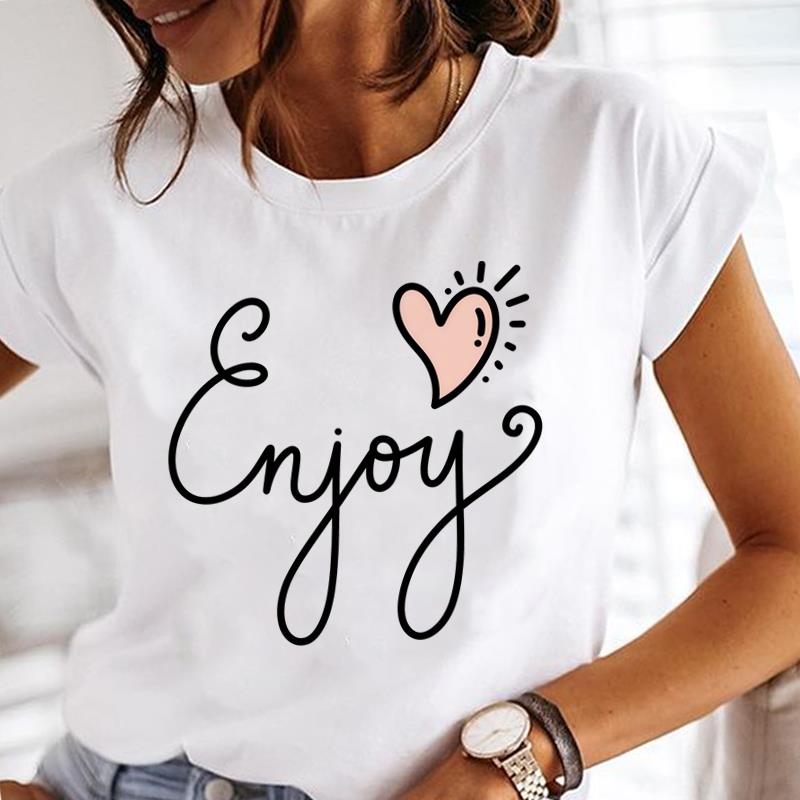 (Asian Size) Tee Lady Female Top Printed Letter Cute Style Women Casual T Shirt Fashion Clothing Graphic Short Sleeve T-shirts