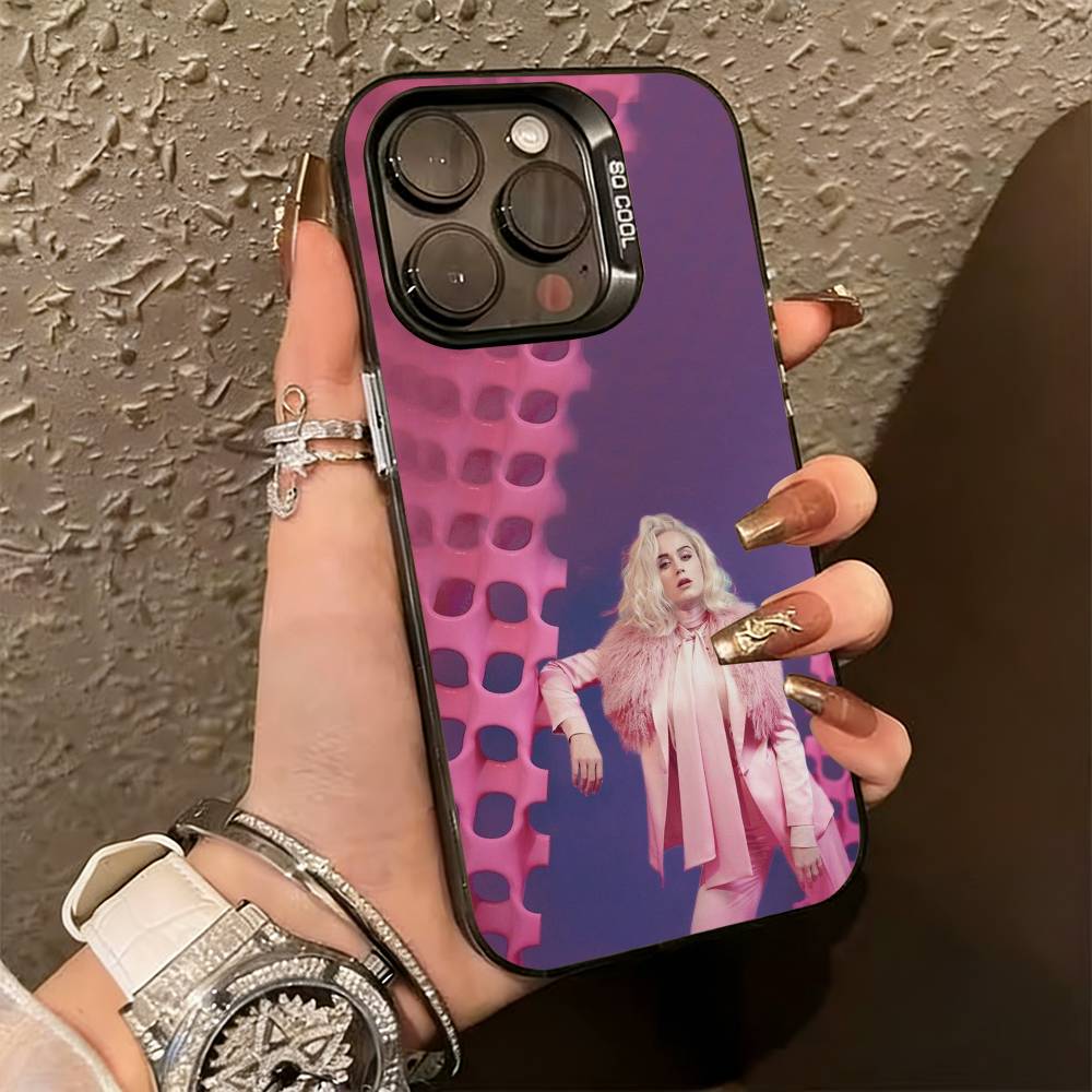 K-Katy Perry Singer Phone Case For iPhone 17,16,15,14,13,12,11 Plus,Pro Max,XS,Colorful Silver Black Cover