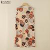 ZANZEA Women Holiday Casual Round Neck Sleeveless Print Dress