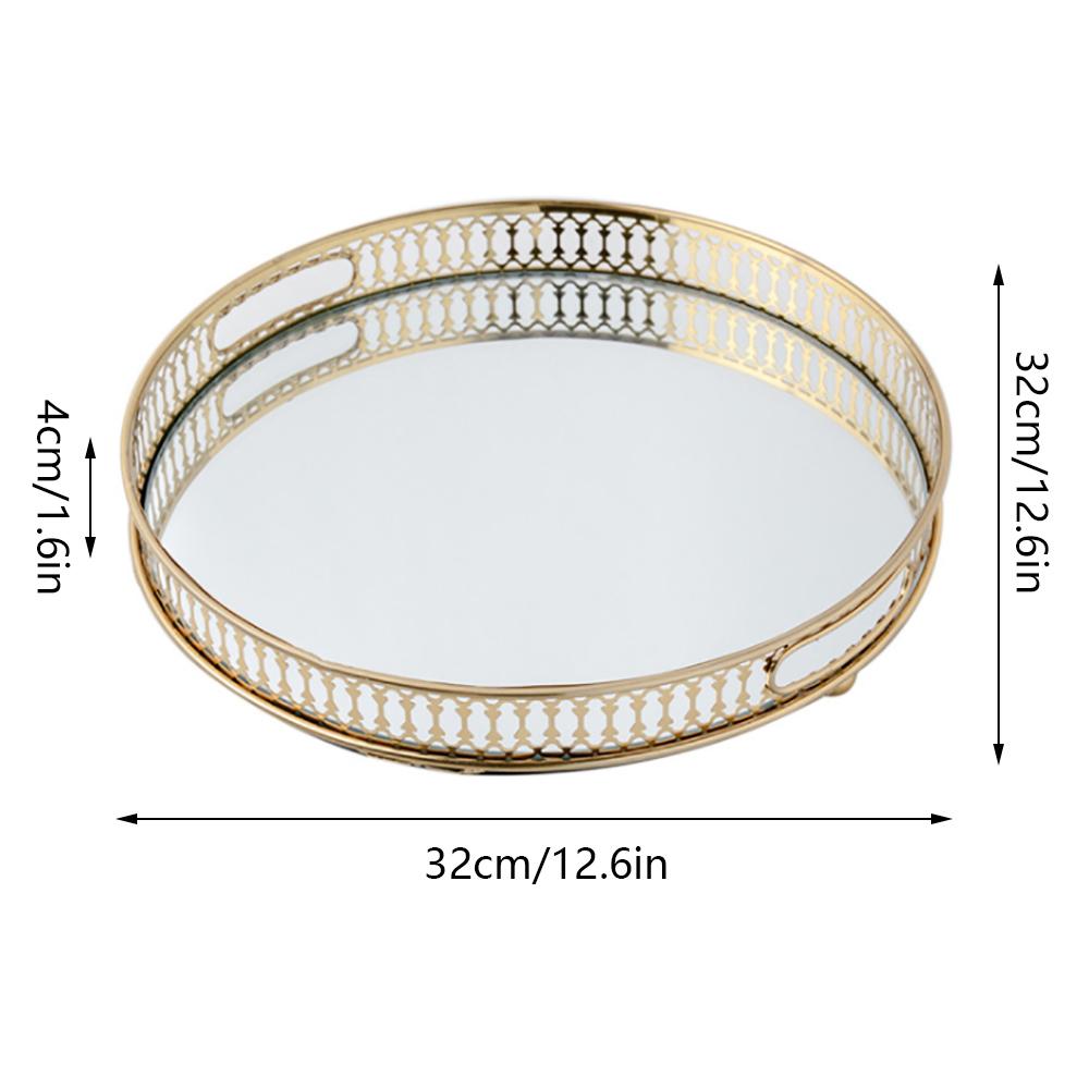 Gold Mirrored Vanity Tray for Bathroom Counter Metal Decorative Jewelry Storage Tray Cosmetic Perfume Organizer for Dresser Home
