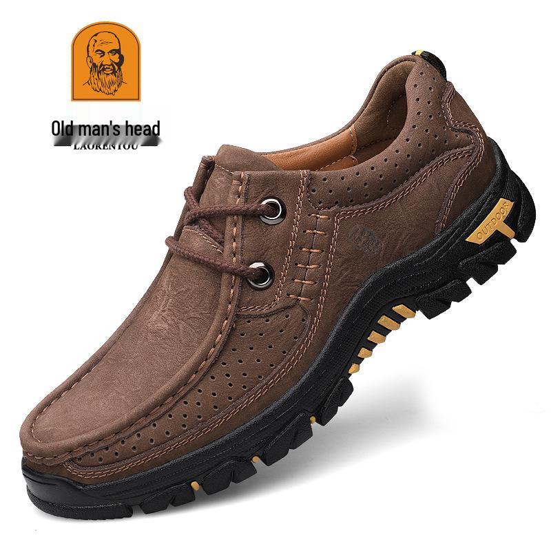 Laoren Tou Men s Genuine Leather Non-slip Hiking Shoes - Large Size, Wear-resistant, Breathable, Lace-up Outdoor Casual Footwear 39