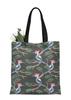 S4Sassy Grey Pecan Leaves & Woodpecker Bird Print Canvas Shopping Tote Bag Carrying Handbag Casual Shoulder Bag 16x12