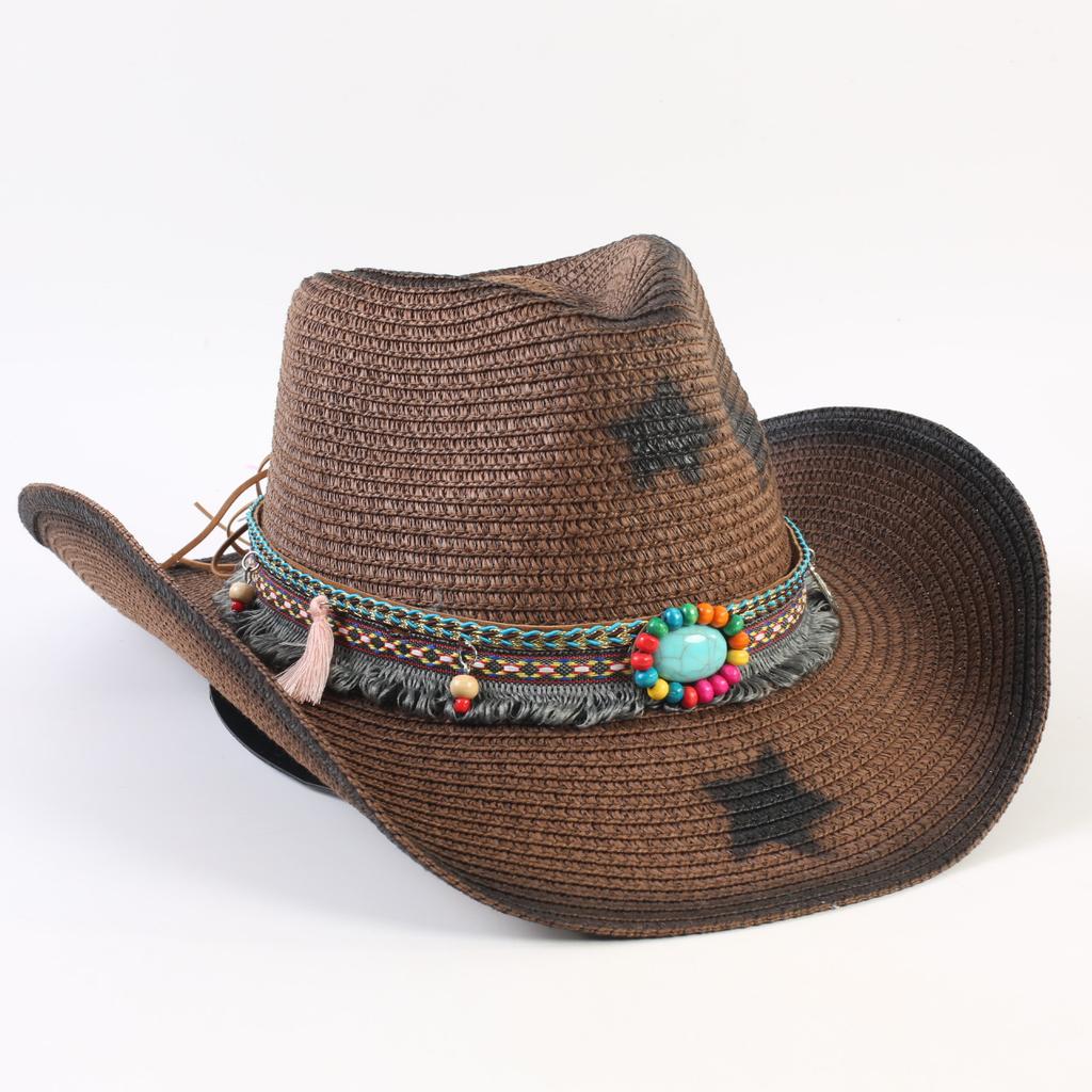 Popular Western Cowboy Straw Hat Men's and Women's Fashion Shade Straw Hat Classic Outdoor Western Cowboy Hat