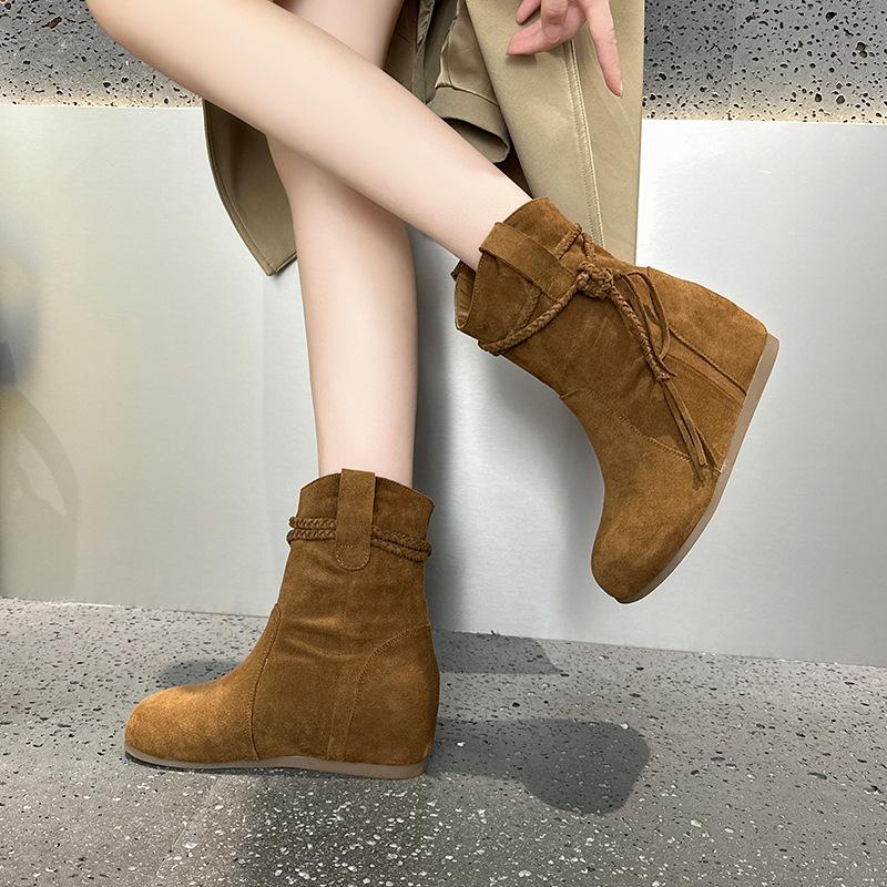 Short boots autumn new retro western boots flat-bottomed stacking boots casual fringed Martin boots