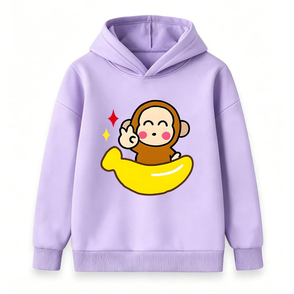 Kids Boys Girls Cute Cartoon Monkey Banana Print Hooded Pullover Sweatshirt, Casual Soft Long Sleeve Crew Neck Hoodie for Toddlers, Ideal