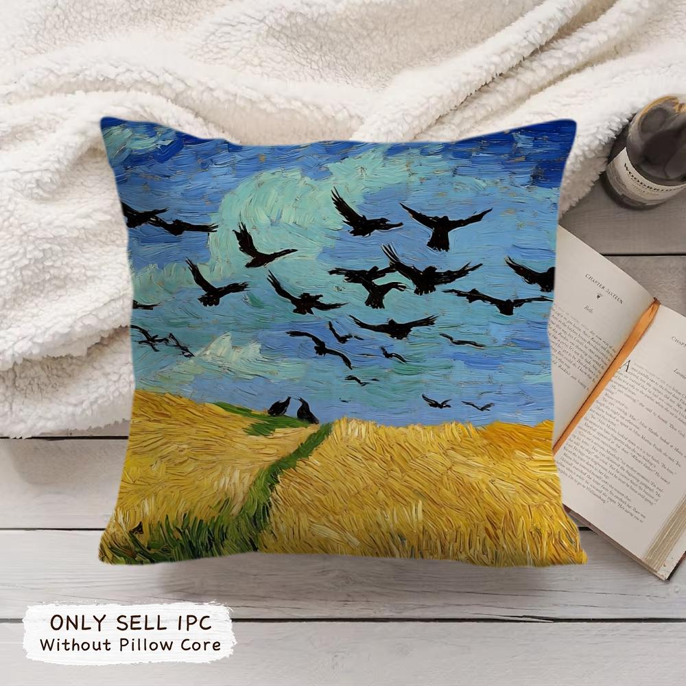 Van Gogh Oil Painting Cushion Cover Soft Short Plush Pillow Cover Smooth Cozy Texture Aesthetic Cushion Case Home Decor