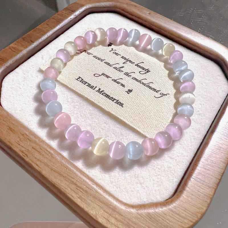 Seven-Color Cat s Eye Beaded Bracelet: Elegant Versatile Jewelry for Women