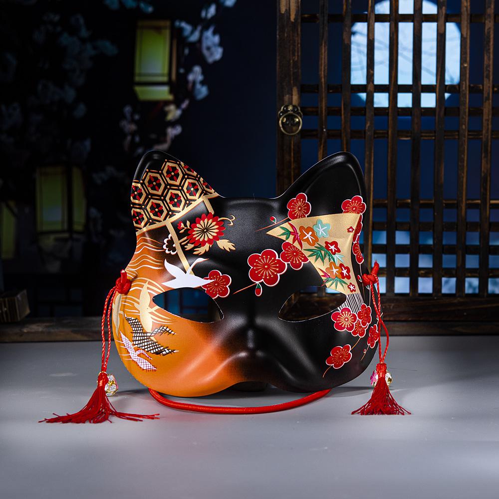 Handbemalte antike Wind-Hanfu-Masken, japanisches Dämonenmädchen, Fuchs, halbes Gesicht, Katzengesichtsmaske, Halloween-Kostüm, Party, Animation, Shake-Requisiten