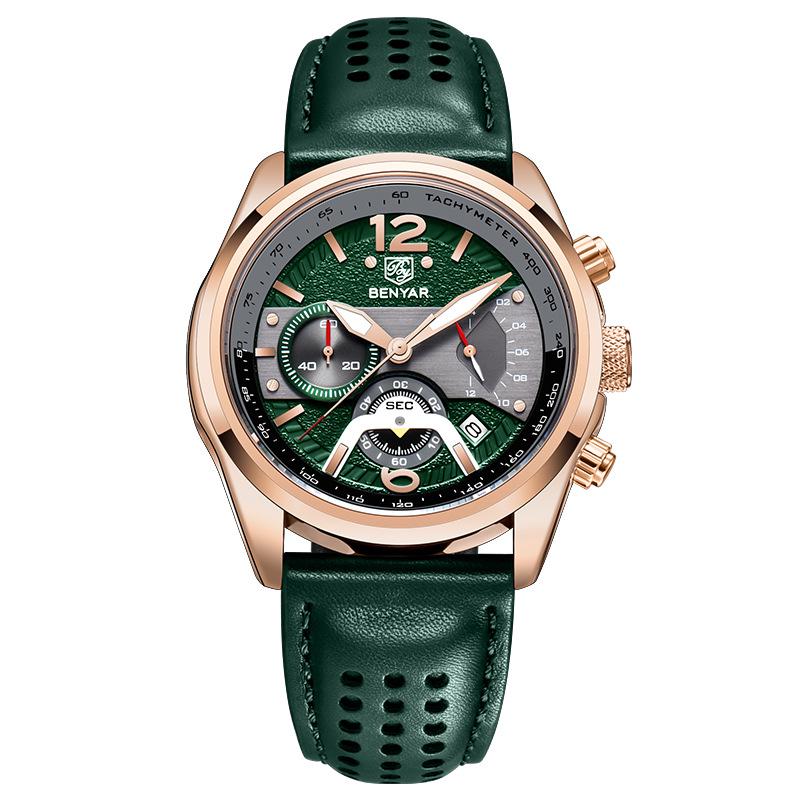 Benyar Men's Fashion Sport Chronograph Leather Quartz Watch - Model 5171