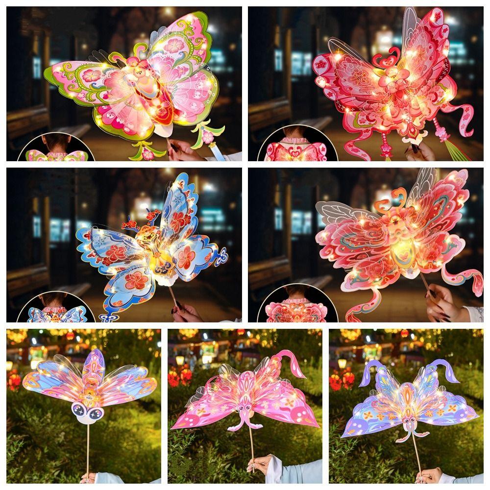 Handmade Mid-Autumn Festival Lantern DIY DIY Material Bag Dragonfly Shape Handheld Glowing Lantern Chinese Style Paper