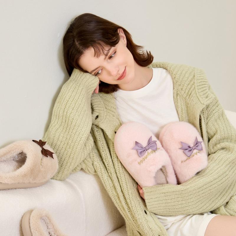 Plush Shoes, Simple Indoor Anti-slip and Warm, Thickened Cotton Slippers with Added Fleece