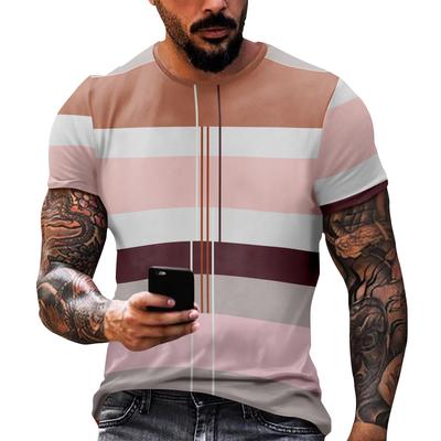 Fashion Striped Print - Men's Casual Round Neck Short Sleeved T-shirt