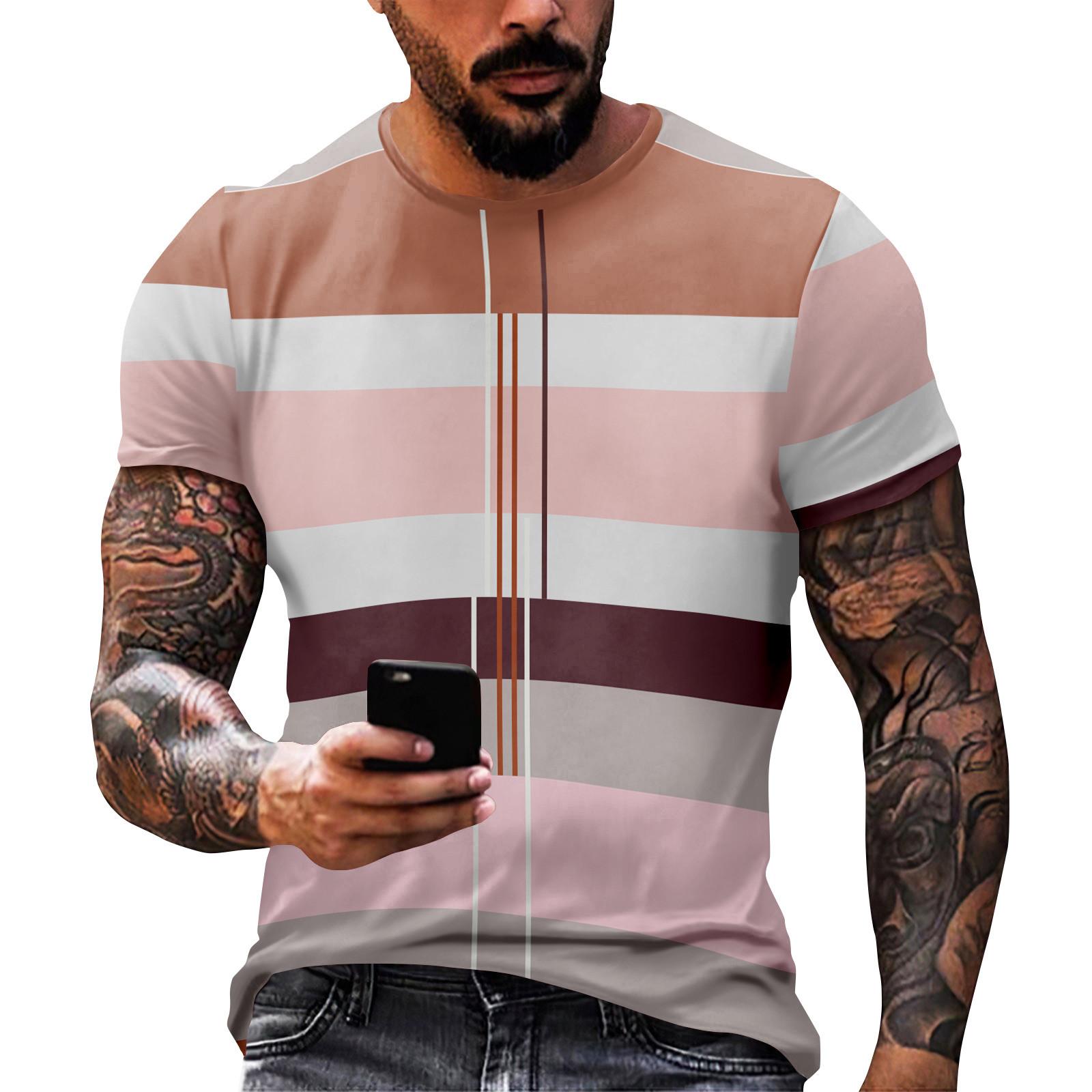 Fashion Striped Print - Men s Casual Round Neck Short Sleeved T-shirt XL