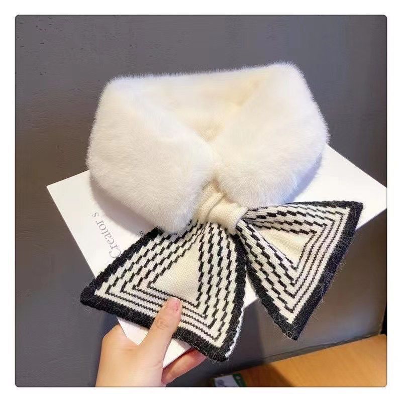 Scarf Women's Autumn and Winter Ins Versatile Korean Version of Plush Imitation Otter Rabbit Fur Scarf Stripe Thickened Warm Neck Fur Collar