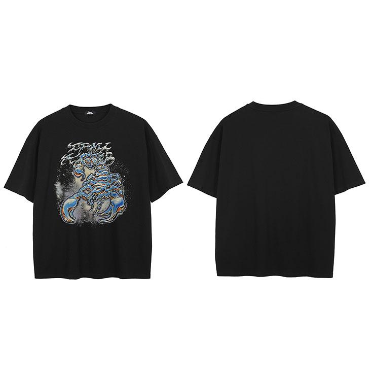 

Hip Hop Faded Black TShirt Streetwear Scorpion Graphic T Shirt Printed Men Tshirt Cotton Tops Tees Hipster Apparel M
