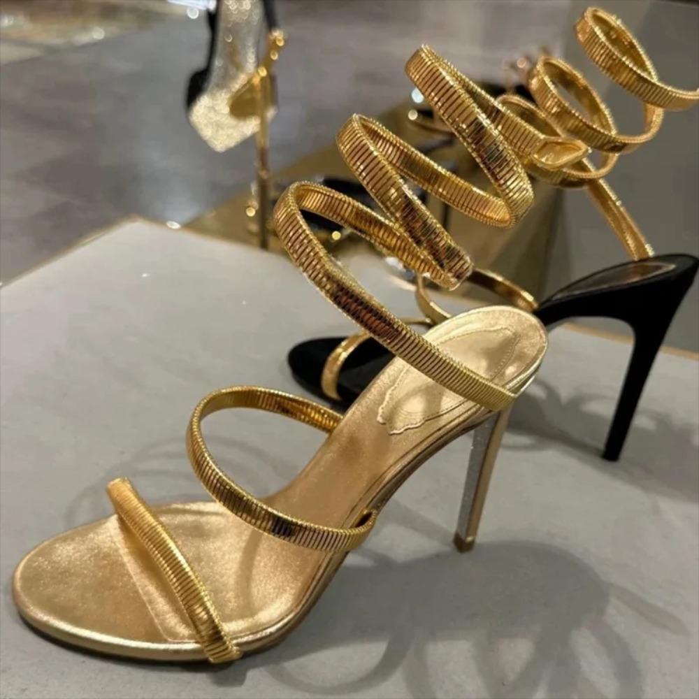 Sandali Gladiatore Sexy con Tacco Alto Donna Fascia Stretta Corda di Serpente Intorno alla Caviglia Scarpe Estive con Tacco a Spillo