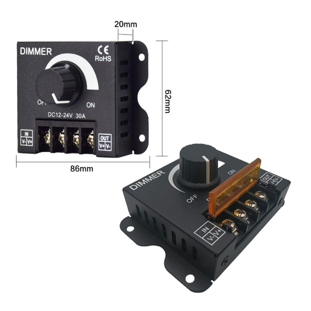 HTharros LED Dimmer Switch, DC12-24V 30A, Volume Control, Stepless Dimming Controller, Set of 2 with Lid