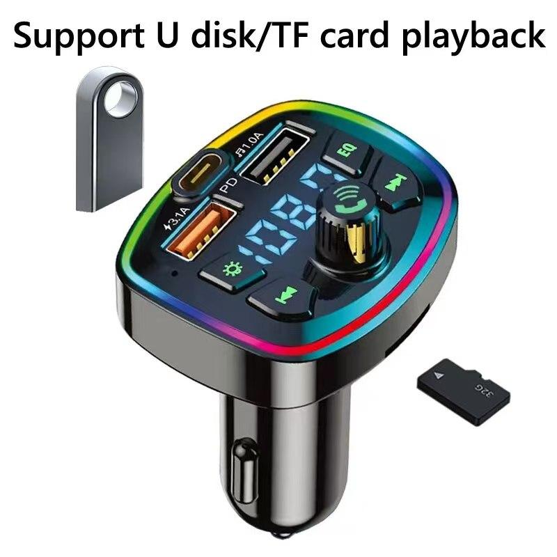 Car Charger FM Transmitter Bluetooth5.0 Hands Free FastCharging True 3.1A Dual USB Port PD MP3 Music TF Card U disk AUX Player