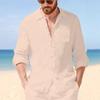 Men's Linen Blend Roll-Up Sleeve Casual Shirt