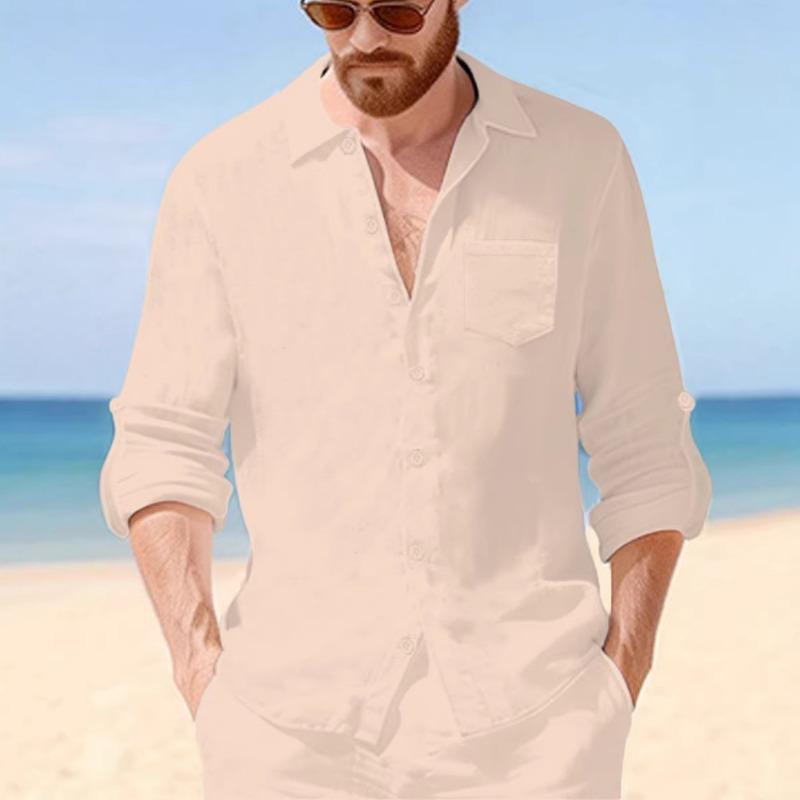Men's Linen Blend Roll-Up Sleeve Casual Shirt