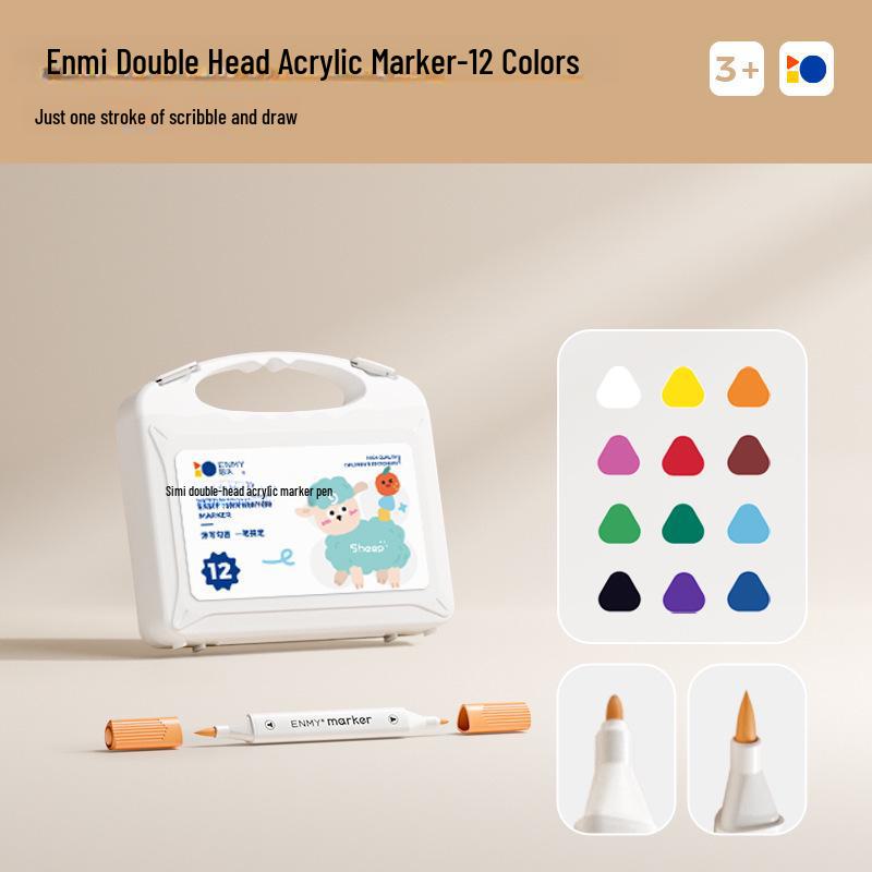 Enmi Washable Double-Headed Acrylic Marker Pen for Kids, Stackable Colors, Non-Transparent, Ideal for Primary School Students